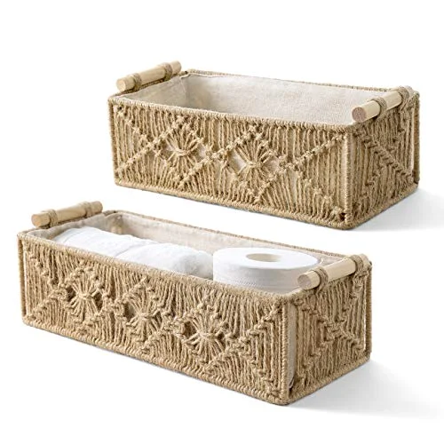 Macrame Storage Basket, 2-pack, Brown