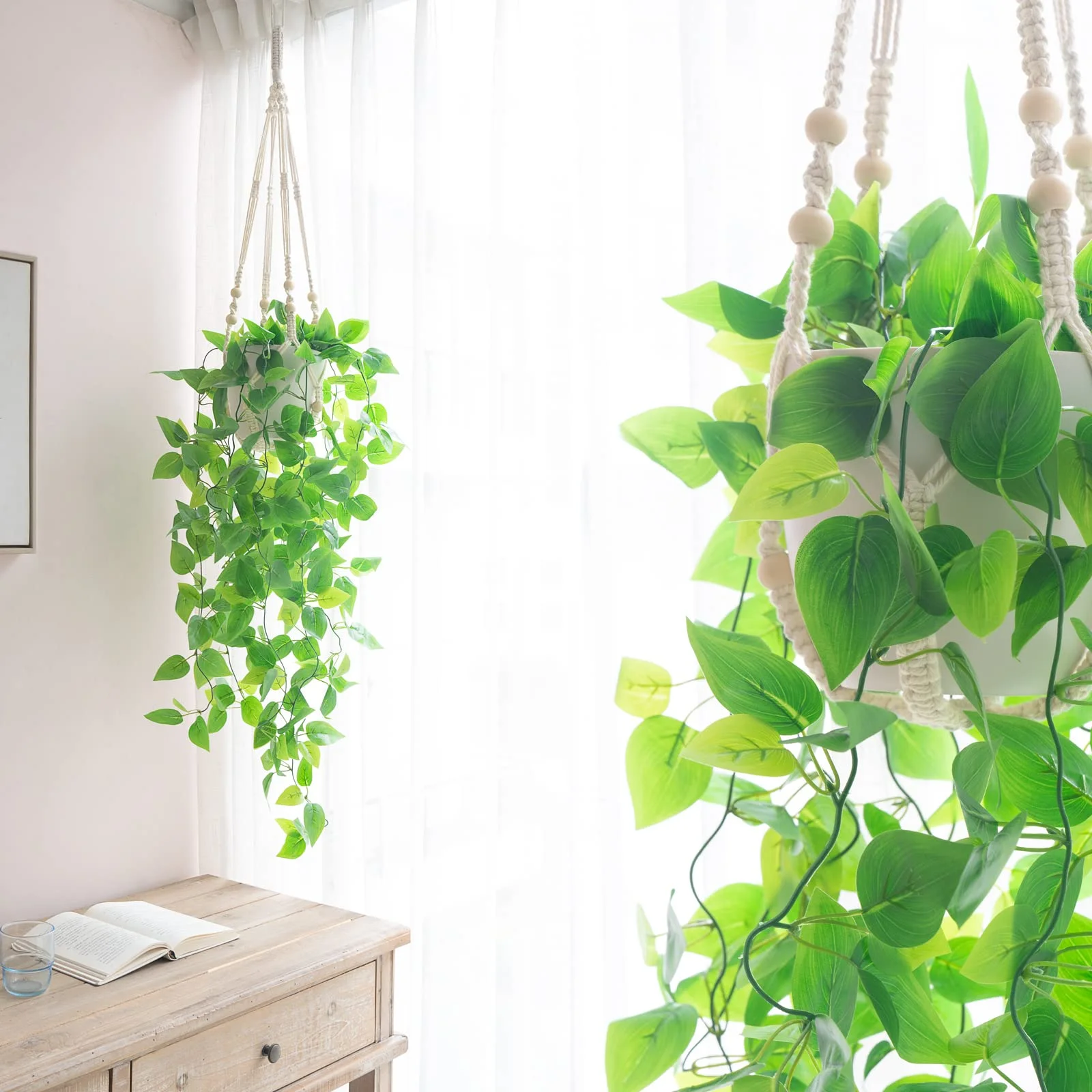 A faux trailing plant where the light does not reach