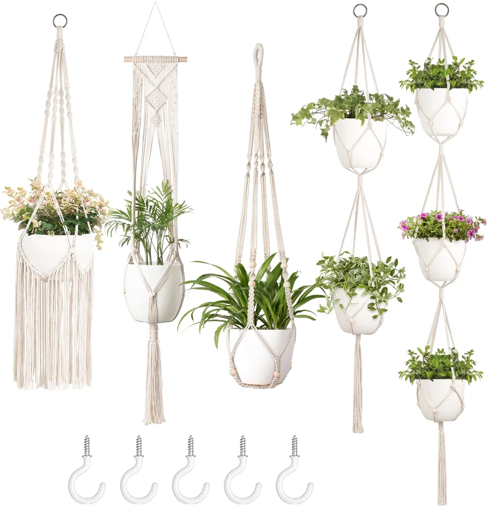 Macrame Plant Hanger, 5-pack, Ivory