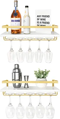 Wall Mounted Wine Rack Glass, 17 in, 2-pack, White
