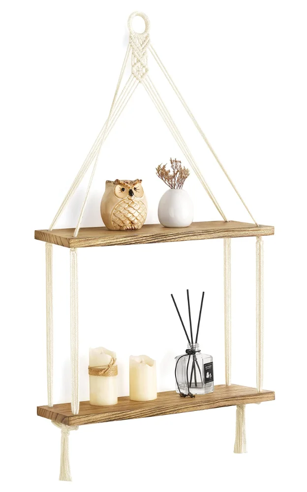 Macrame Hanging Shelf 2 Tier, Brown