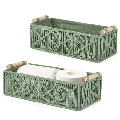 Macrame Storage Basket, 2-pack, Green