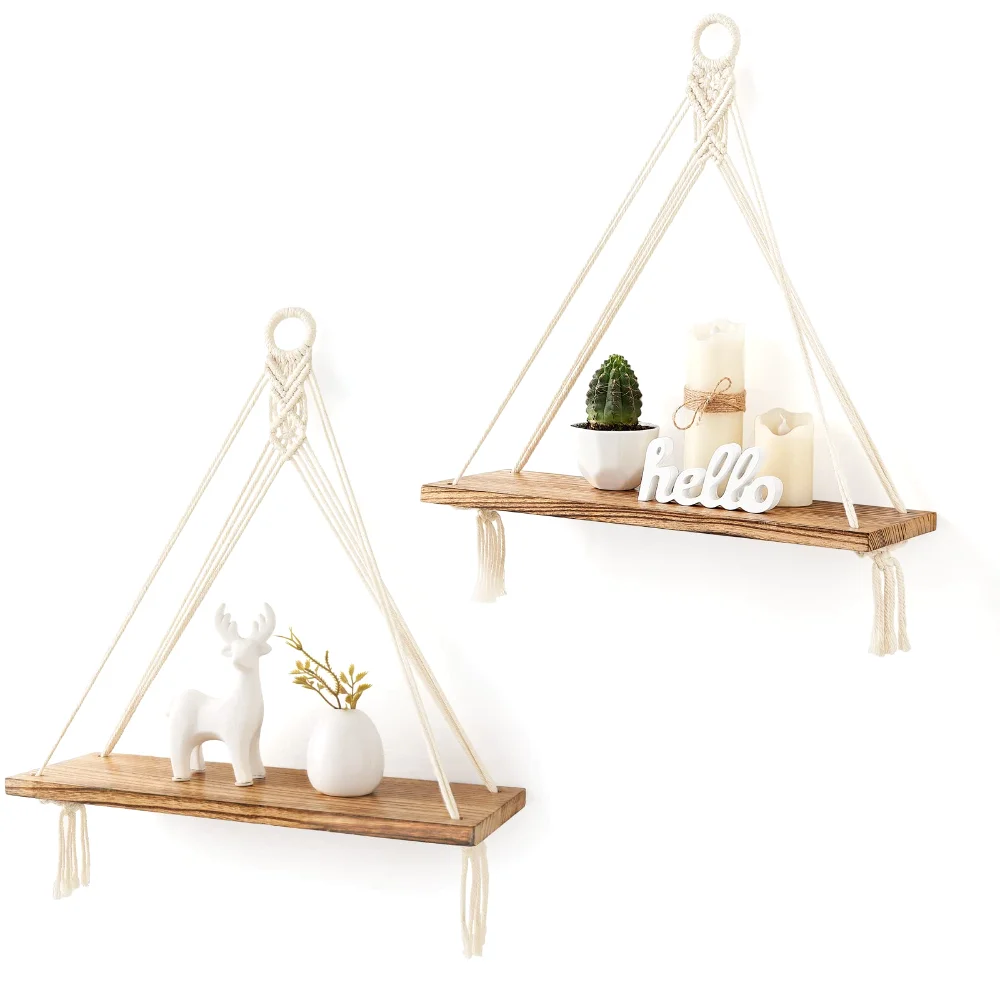 Macrame Hanging Shelf, 2-pack, White