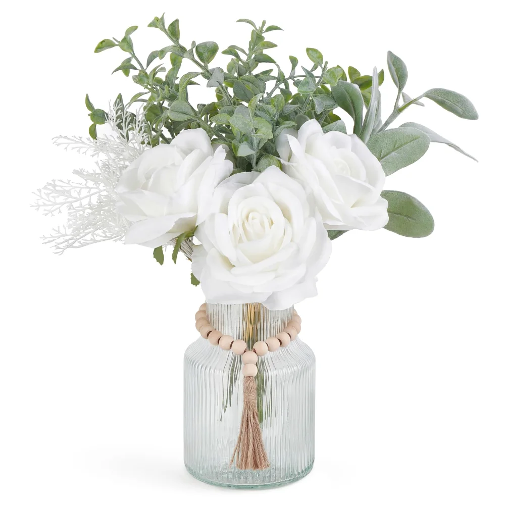 Fake Flowers in Vase, White