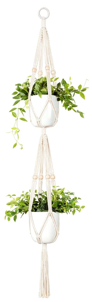 Macrame Plant Hanger 2 Tier, 49 in, Ivory