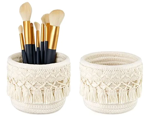 Macrame Makeup Brush Holder, 2-pack, Ivory