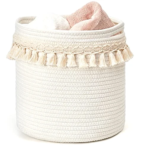 Macrame Cotton Rope Basket, 11 in, Cream