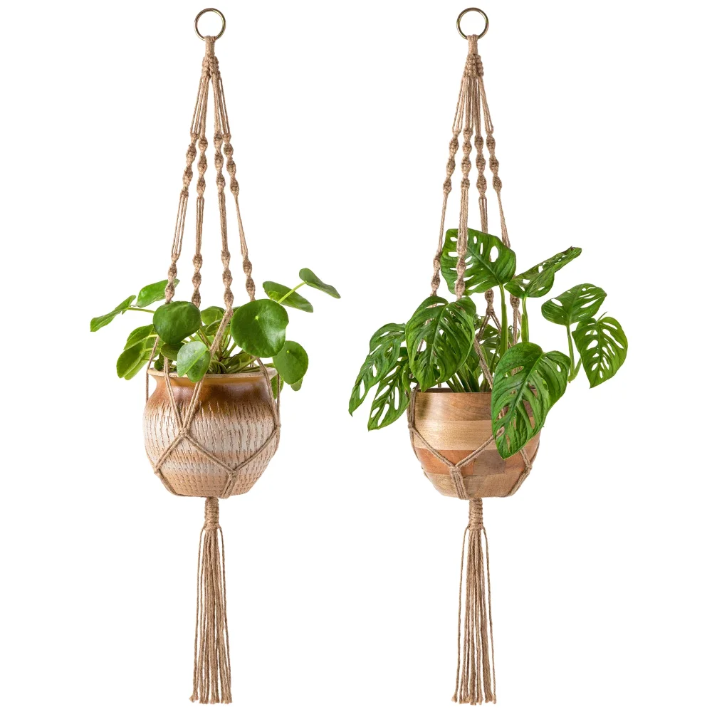 Macrame Plant Hanger, 40 in, 2-pack, Brown