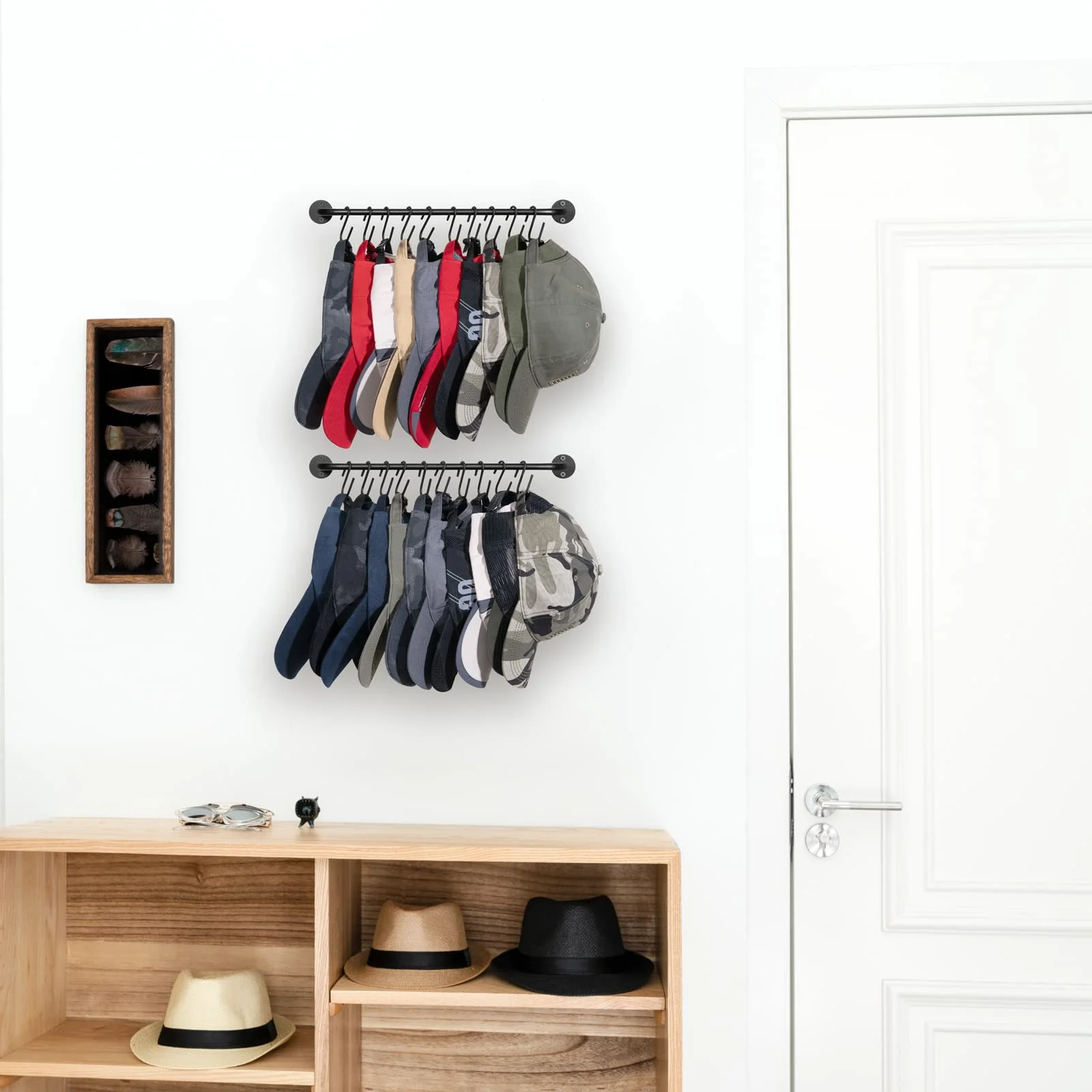 Racks and stands for hats, glasses, jewelry, ties and hair clips