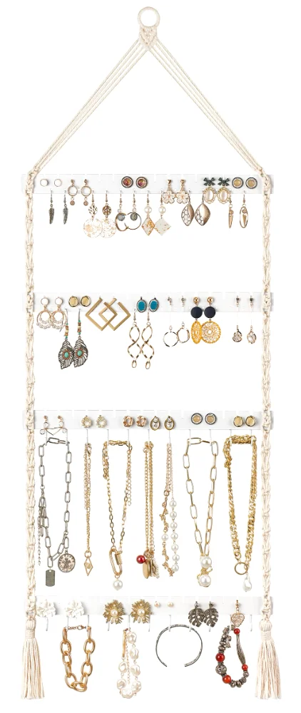 Hanging Jewelry Organizer Macrame Necklace, White