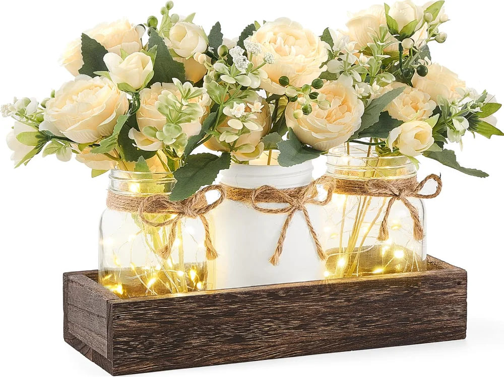 Mason Jar Lights Centerpieces, White
