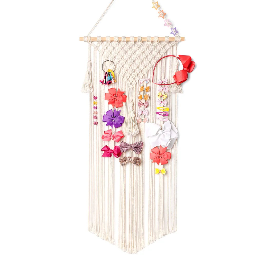 Macrame Hair Bow Holder, White