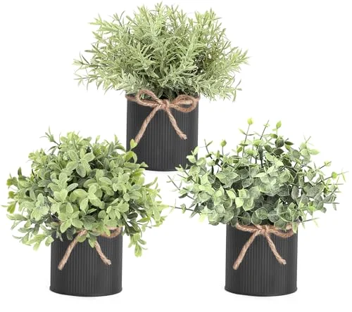 Small Fake Plants, 3-pack, Black