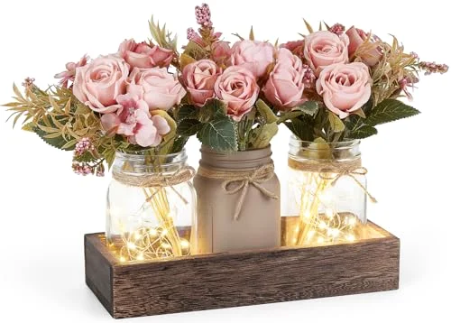Mason Jar Lights Centerpieces, Pink