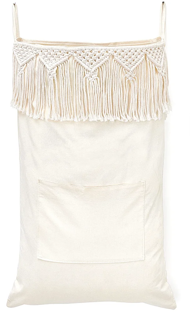 Macrame Hanging Laundry Hamper, Beige