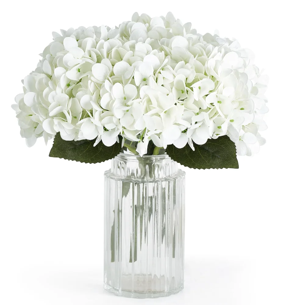 Artificial Hydrangea White Fake Folwers, 6-pack