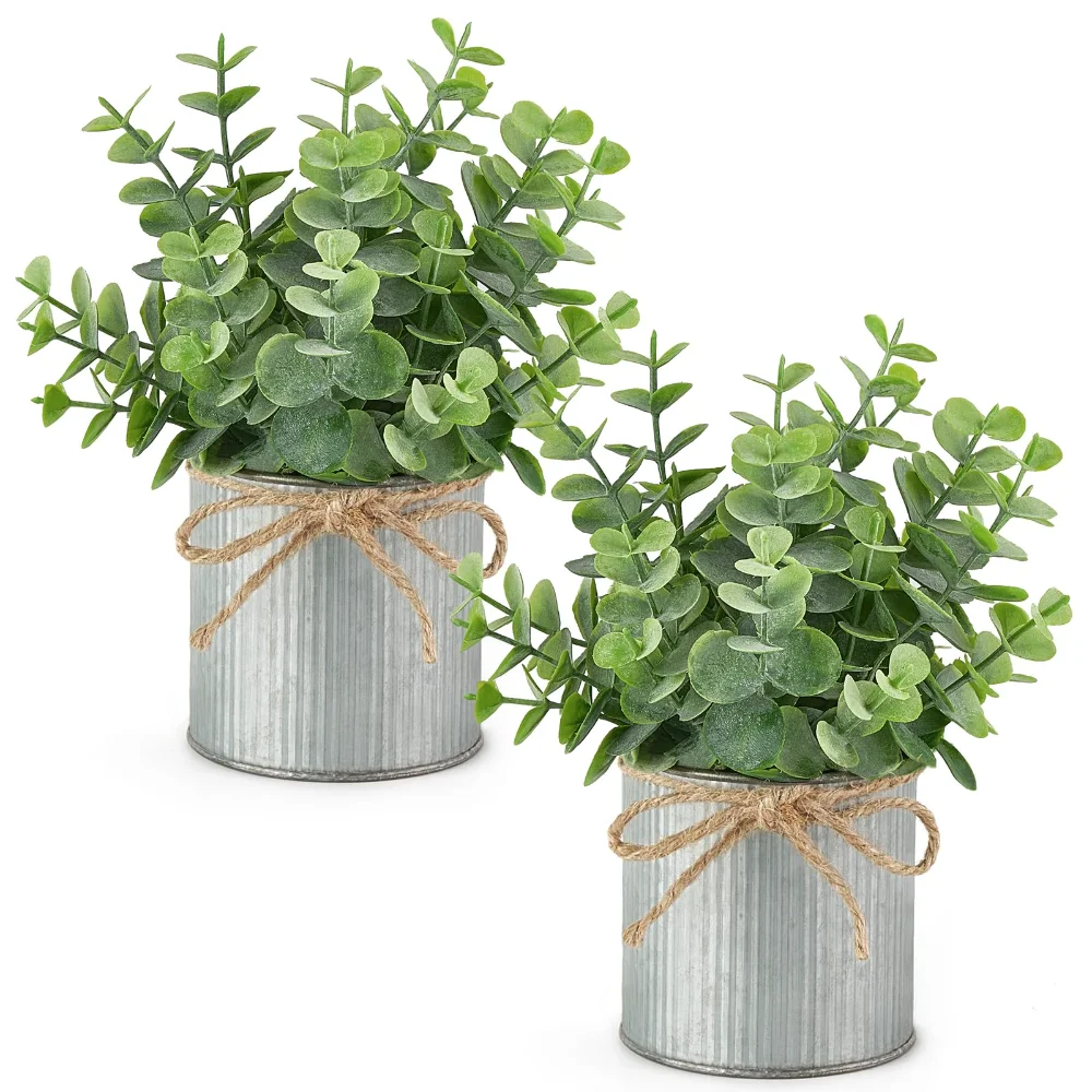 Small Fake Plants in Galvanized, 2-pack, Grey