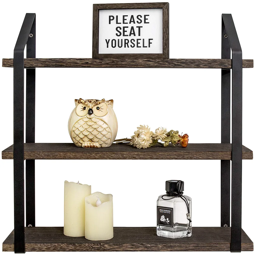 Floating Wall Shelf 3 Tier, 17 in, Brown