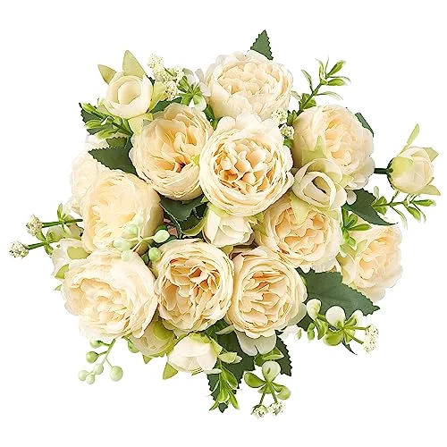 Peonies Artificial Flowers Silk Champagne, 2-pack