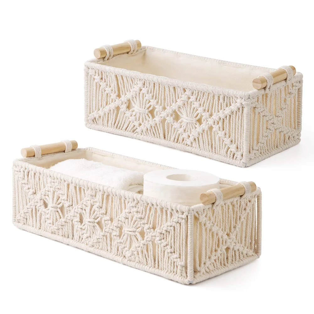 Macrame Storage Basket, 2-pack, Ivory