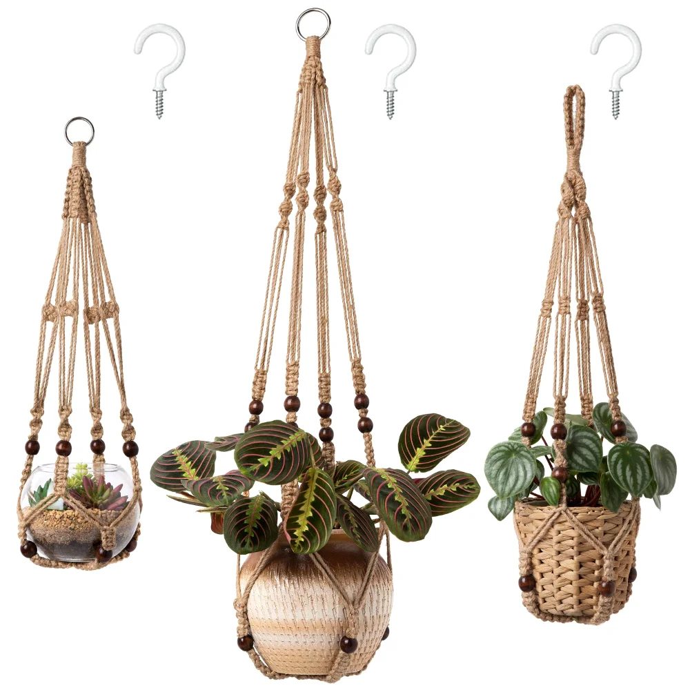 Macrame Plant Hanger, 3-pack, Brown