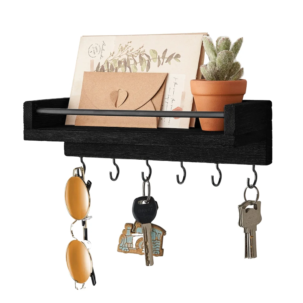 Key Holder, 9.5 in, 6 hooks, Black