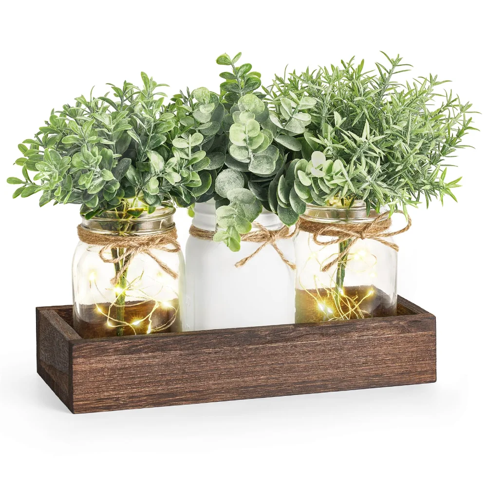Mason Jar Lights Table Centerpiece, White
