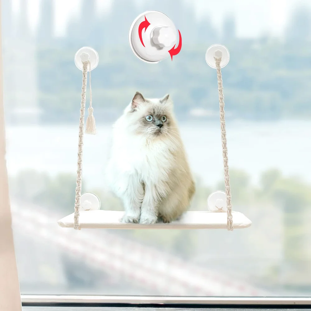 Cat Window Perch Macrame, Beige