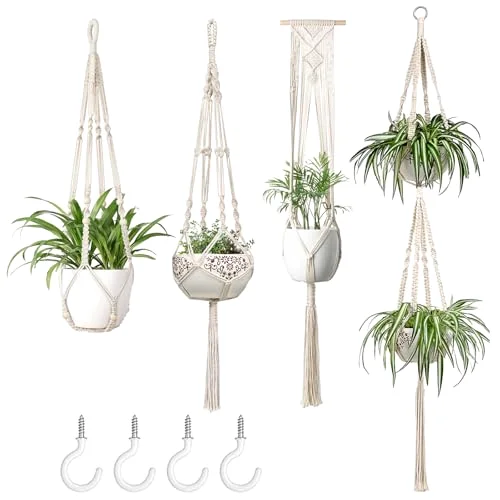 Macrame Plant Hanger, 4-pack, Ivory