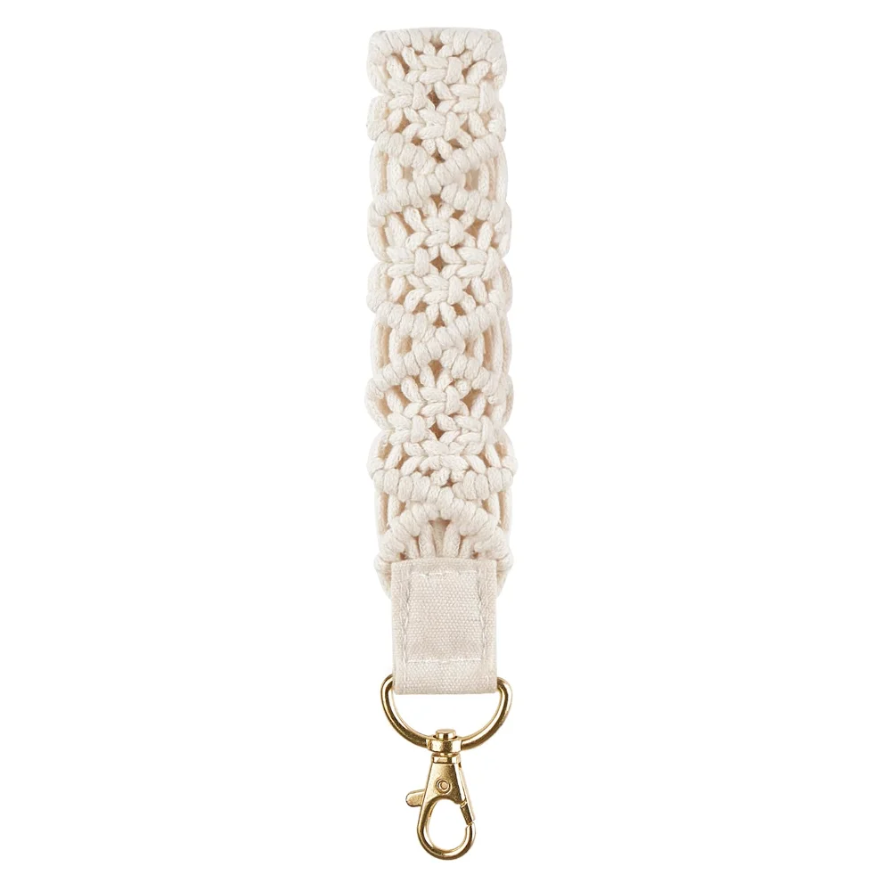 Macrame Keychain Wristlet, Beige