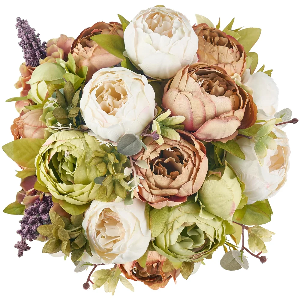 Peonies Artificial Flowers, 13 stems, 2-pack, White