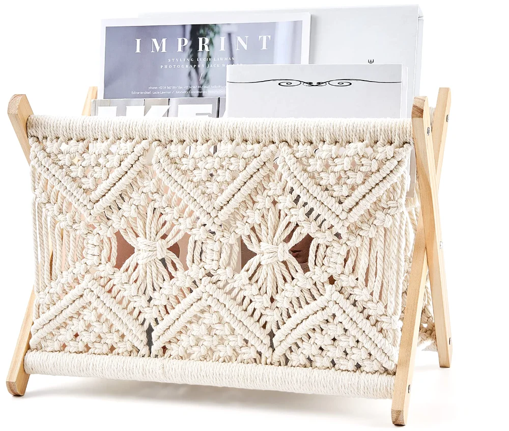 Macrame Magazine Holder, 14 in, Ivory