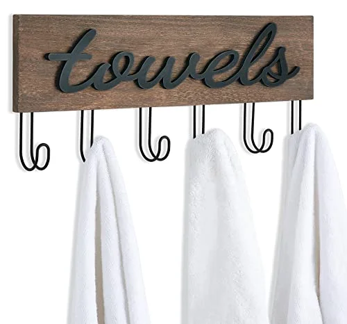 Wall Mounted Towel Rack, 6 hooks, Brown