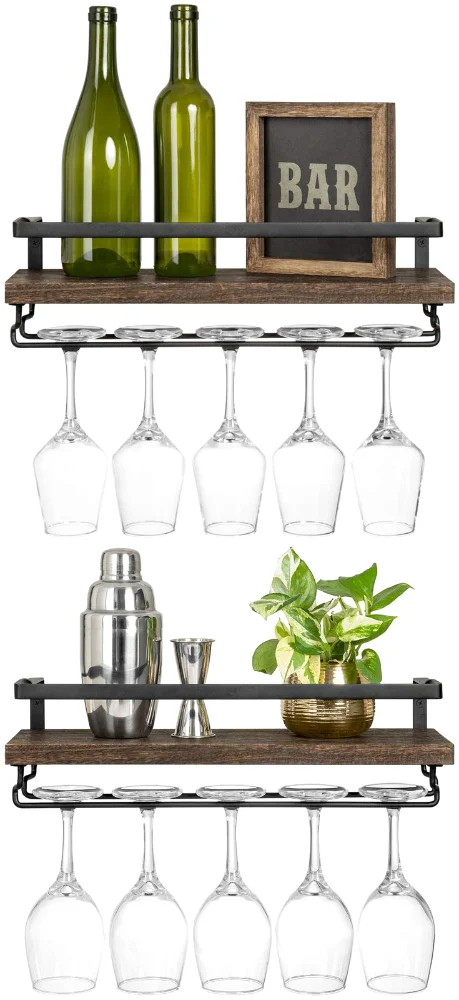 Wall Mounted Wine Rack, 17 in, 2-pack, Brown