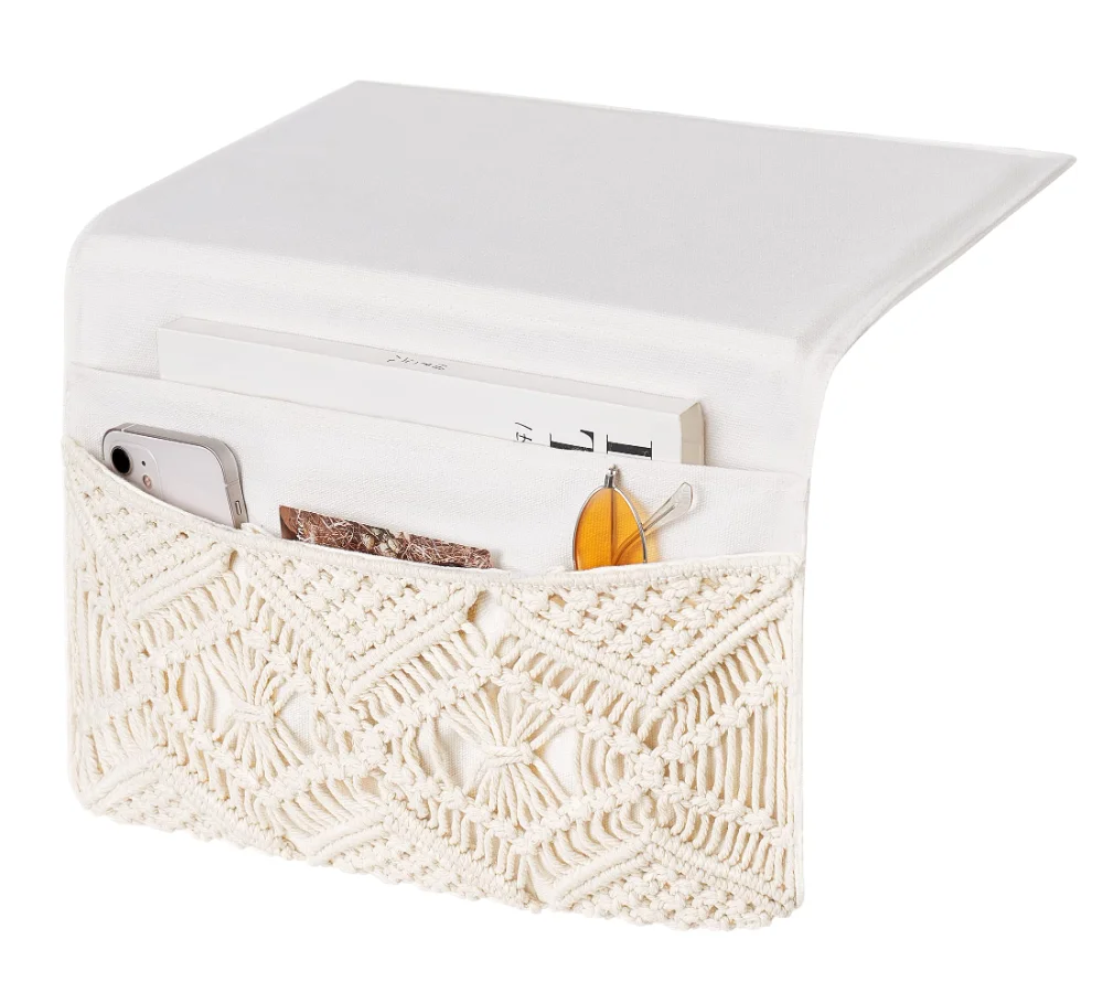 Macrame Bedside Caddy, 4 pockets, Ivory